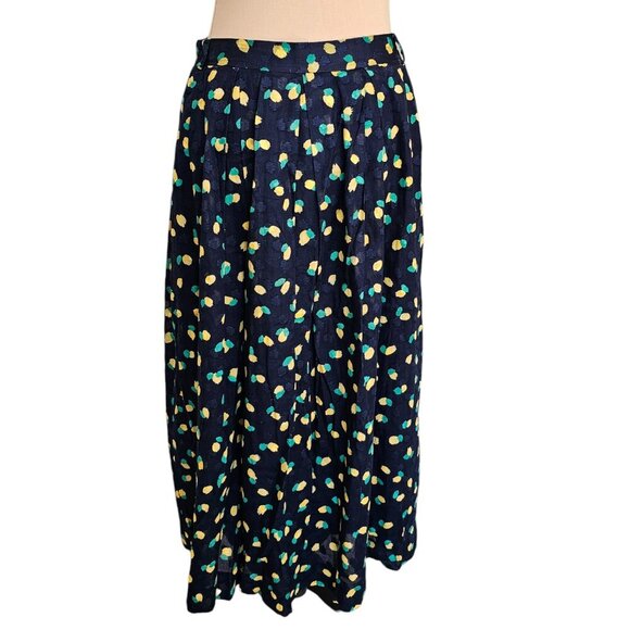 Daks Navy Blue Lemon Print Long Length Skirt Sz 12 - Picture 4 of 7